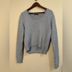 Brandy Melville Women’s One Size V-Neck Cable Knit Sweater Light Blue Cropped